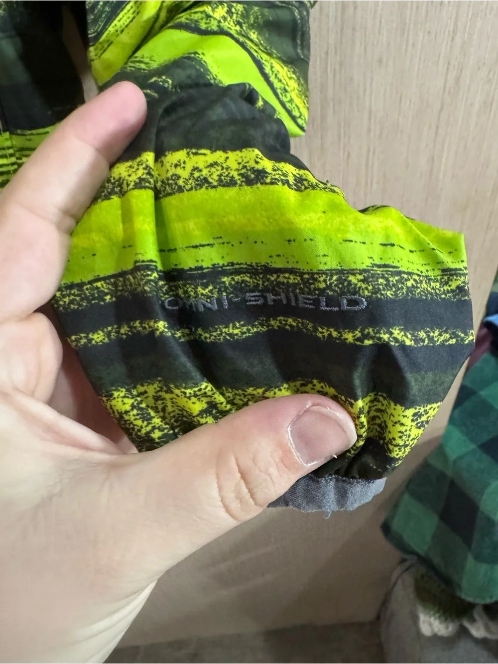 Kids Columbia Omni Shield Bright Yellow-Green Grey Striped Jacket Size Small